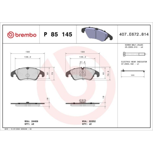 Bremsbelagsatz Scheibenbremse Brembo P85145 Prime Line f&uuml;r Audi Seat Skoda VW
