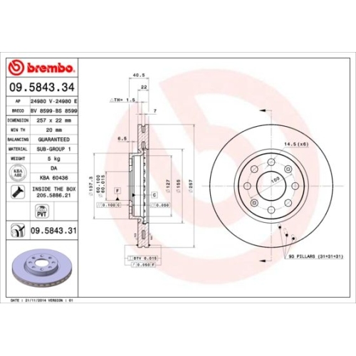 2X Brembo Bremsscheibe Vorderachse Prime Line f&uuml;r Fiat Opel Vauxhall