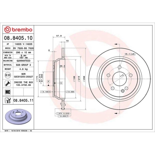 Bremsscheibe Brembo 08.8405.11 Prime Line - Uv Coated f&uuml;r Mercedes Benz