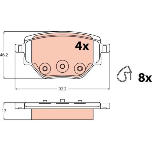 Bremsbelagsatz Scheibenbremse Trw GDB2622 f&uuml;r Vauxhall Opel Peugeot Hinterachse