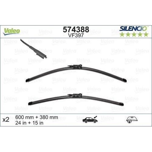 Wischblatt Valeo 574388 Silencio Flat Blade Set f&uuml;r Nissan Vorne