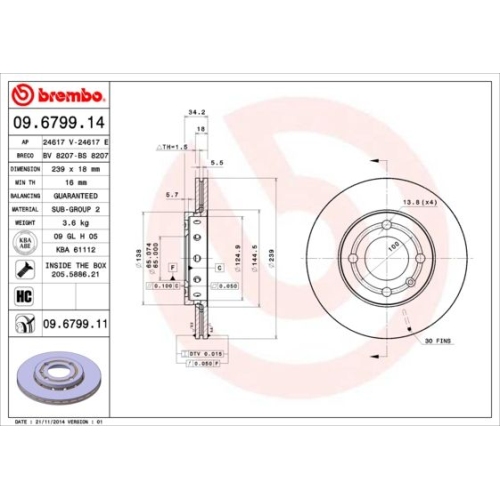 2X Brembo Bremsscheibe Vorderachse Prime Line f&uuml;r Seat VW