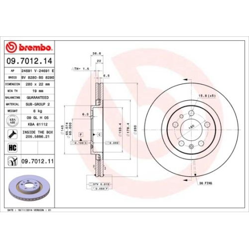 2X Brembo Bremsscheibe Vorderachse Prime Line f&uuml;r Audi Seat Skoda VW