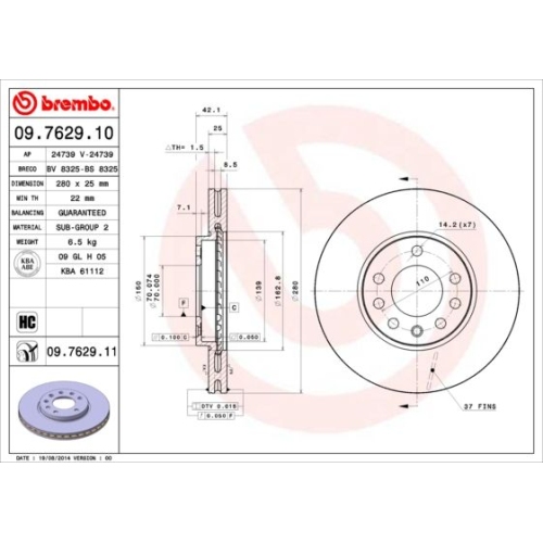 2X Brembo Bremsscheibe Prime Line f&uuml;r Opel Vauxhall Chevrolet