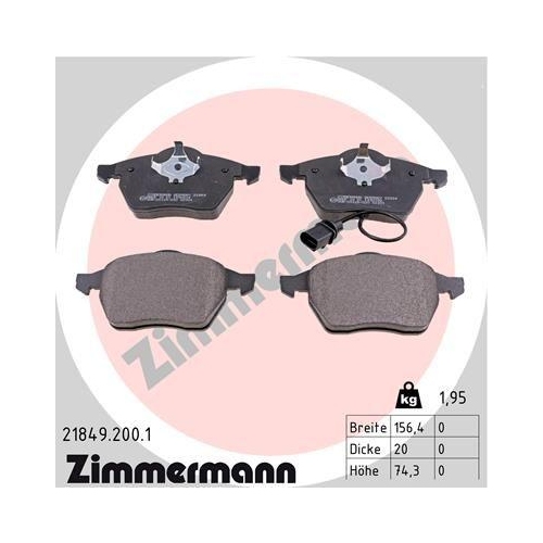 Bremsbelagsatz Scheibenbremse Zimmermann 21849.200.1 f&uuml;r Ford Vag Vorderachse