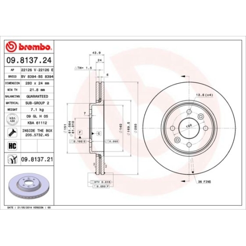 2X Brembo Bremsscheibe Vorderachse Prime Line f&uuml;r Renault Dacia