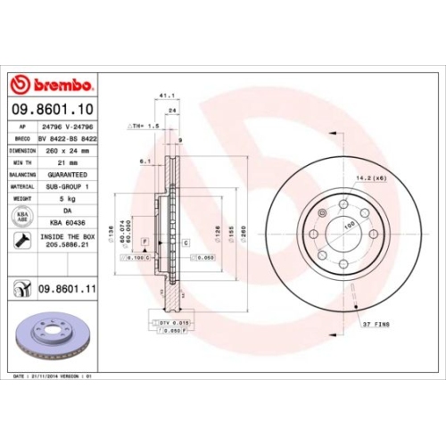 2X Brembo Bremsscheibe Vorderachse Prime Line f&uuml;r Opel Vauxhall