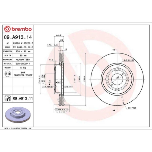 Bremsscheibe Brembo 09.A913.11 Prime Line - Uv Coated f&uuml;r Daihatsu Toyota