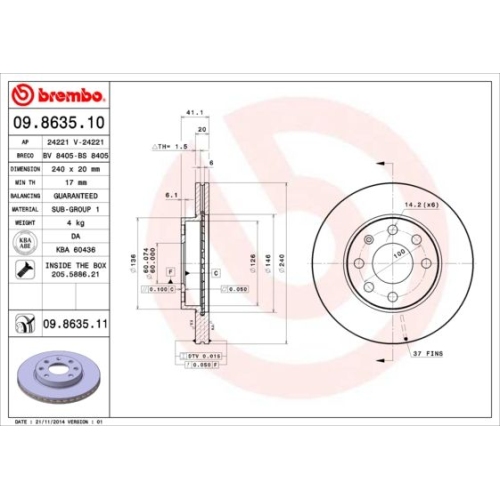2X Brembo Bremsscheibe Vorderachse Prime Line f&uuml;r Opel Vauxhall