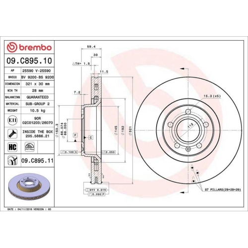 1X Brembo Bremsscheibe Vorderachse Prime Line - Uv Coated f&uuml;r Audi