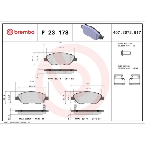 Bremsbelagsatz Scheibenbremse Brembo P23178 Prime Line f&uuml;r Fiat Vorderachse