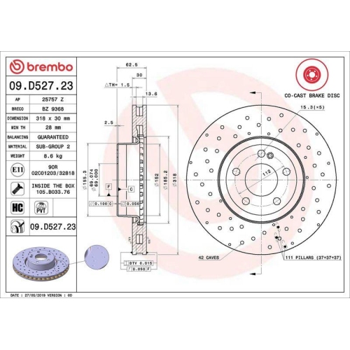 Bremsscheibe Brembo 09.D527.23 Prime Line - Co-cast f&uuml;r Mercedes Benz