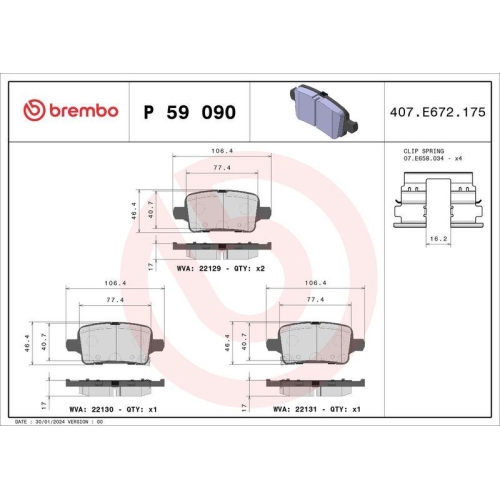 Bremsbelagsatz Scheibenbremse Brembo P59090 Prime Line f&uuml;r Opel Chevrolet