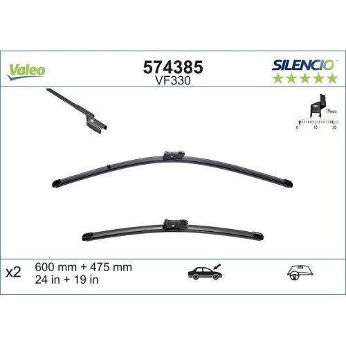 Wiper Blade Valeo 574385 Silencio Flat Blade Set for Skoda VW Vw (svw)