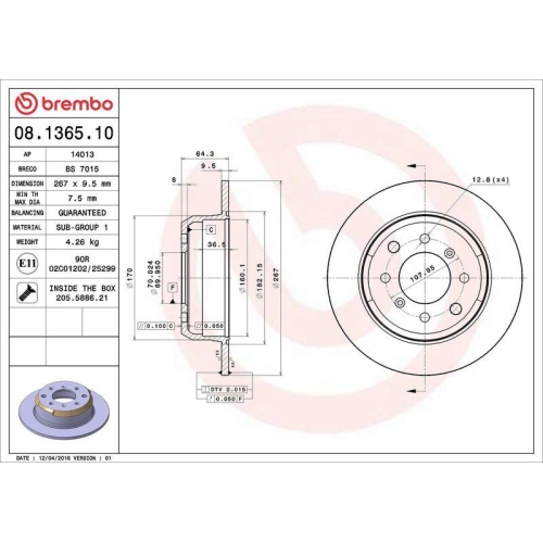 Bremsscheibe Brembo 08.1365.10 Prime Line f&uuml;r Alfa Romeo Hinterachse