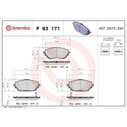 Bremsbelagsatz Scheibenbremse Brembo P83171 Prime Line f&uuml;r Toyota Vorderachse