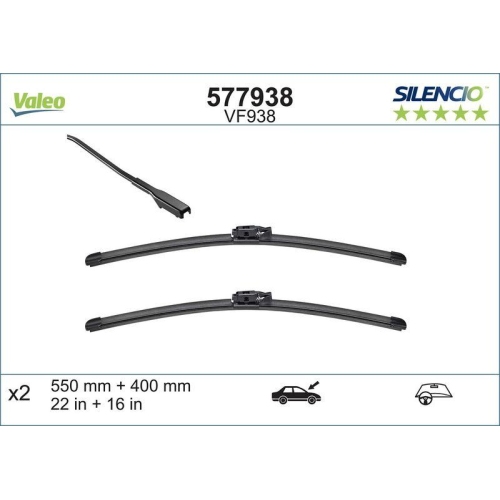 Wischblatt Valeo 577938 Silencio Flat Blade Set f&uuml;r Renault Dacia Vorne