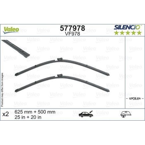 Wischblatt Valeo 577978 Silencio Flat Blade Set f&uuml;r Audi Bentley Vorne