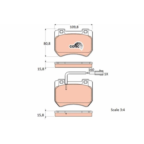 Bremsbelagsatz Scheibenbremse Trw GDB1904 Cotec f&uuml;r Alfa Romeo Fiat Vorderachse
