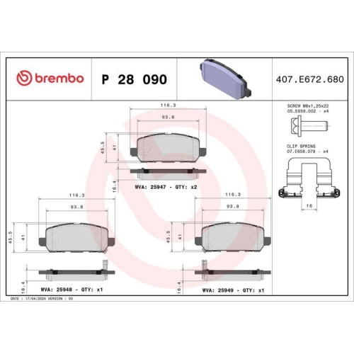 Bremsbelagsatz Scheibenbremse Brembo P28090 Prime Line f&uuml;r Honda Honda (gac)
