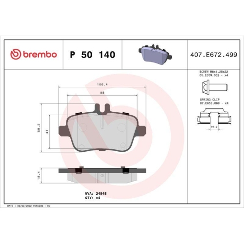 Bremsbelagsatz Scheibenbremse Brembo P50140 Prime Line f&uuml;r Mercedes Benz