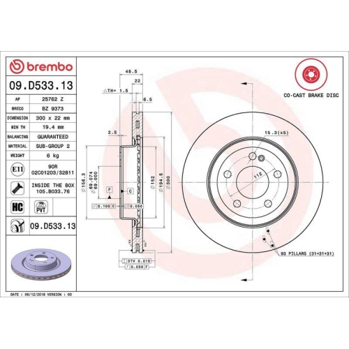 Bremsscheibe Brembo 09.D533.13 Prime Line - Co-cast f&uuml;r Mercedes Benz