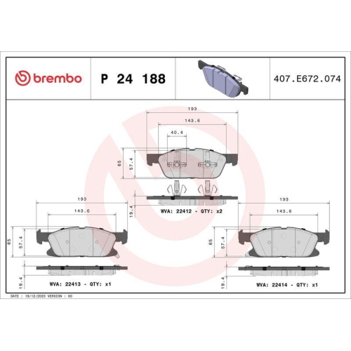 Bremsbelagsatz Scheibenbremse Brembo P24188 Prime Line f&uuml;r Ford Ford Usa Lincoln