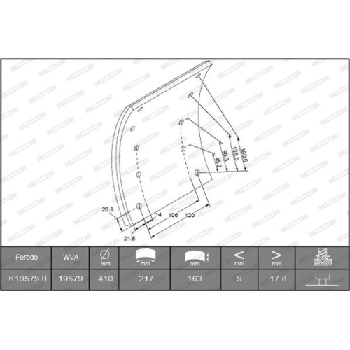 Bremsbelagsatz Trommelbremse Ferodo K19579.0-F3539 Premier f&uuml;r Man Mercedes Benz