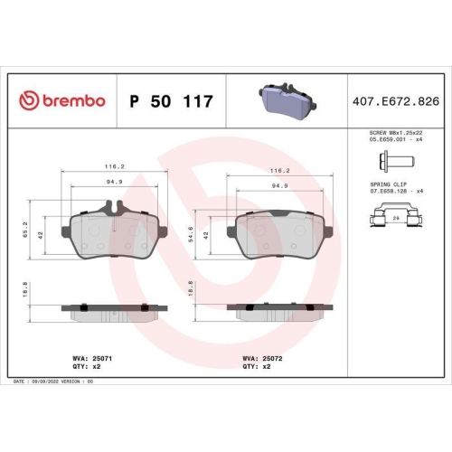 Bremsbelagsatz Scheibenbremse Brembo P50117 Prime Line f&uuml;r Mercedes Benz