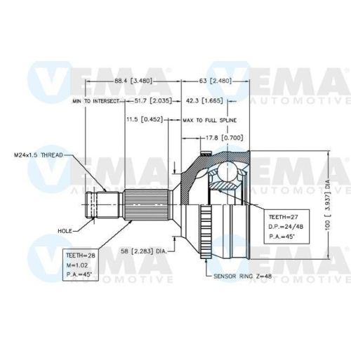 Gelenksatz Antriebswelle Vema 18283 für Citroën Citroën/peugeot Radseitig