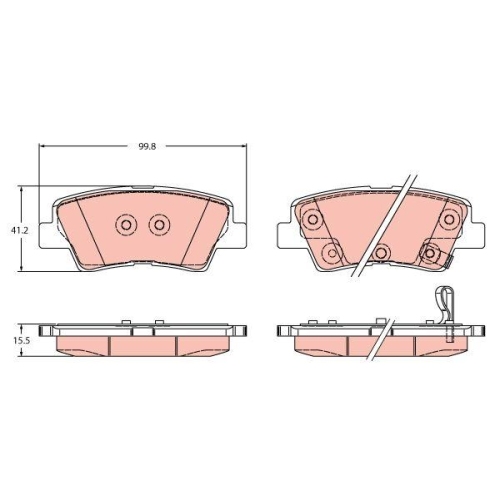 Bremsbelagsatz Scheibenbremse Trw GDB2353 f&uuml;r Hyundai Kia Hinterachse