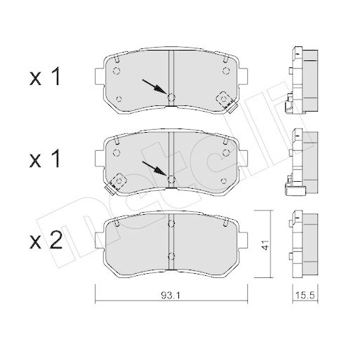 Bremsbelagsatz Scheibenbremse Metelli 22-0725-1 f&uuml;r Hyundai Kia Hinterachse