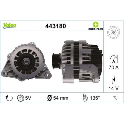 Alternator Valeo 443180 Valeo Core-flex for Opel Vauxhall