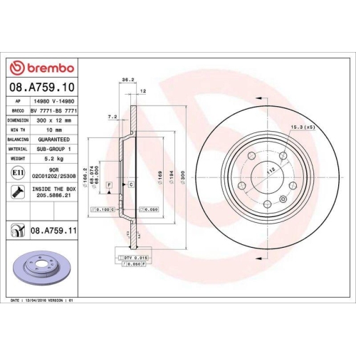 2X Brembo Bremsscheibe Prime Line - Uv Coated f&uuml;r Audi Audi (faw)