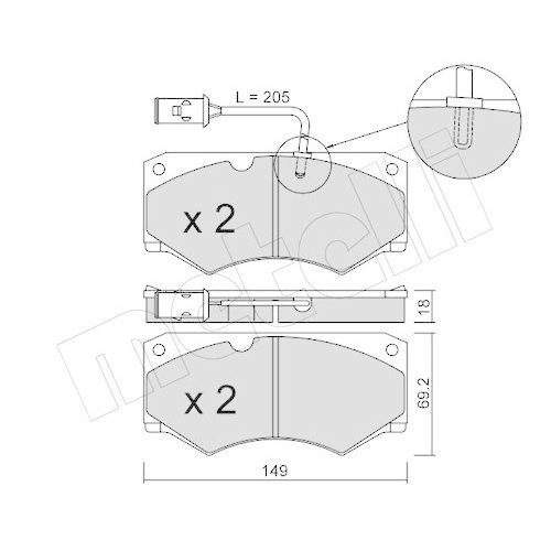 Bremsbelagsatz Scheibenbremse Metelli 22-0014-3 f&uuml;r Iveco Vorderachse