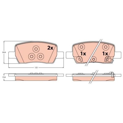 Bremsbelagsatz Scheibenbremse Trw GDB2368 f&uuml;r Hyundai Kia Hinterachse