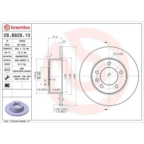 Bremsscheibe Brembo 08.B829.10 Prime Line f&uuml;r Nissan Opel Renault Vauxhall