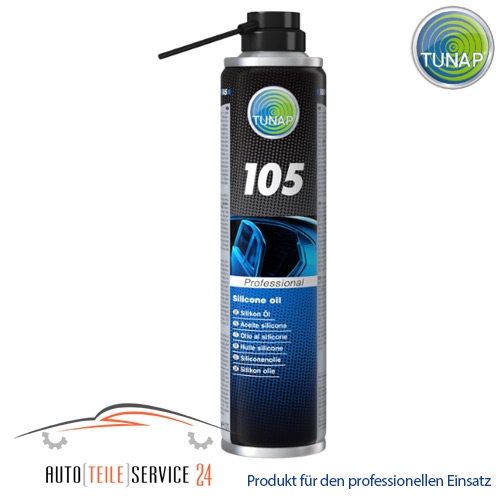 Tunap 105 silicone oil 400ML - silicone spray with good lubricating, separating and lubricating properties, good material compatibility and high temperature resistance. Removes creaking and crackling noises in the plastic-rubber area and creates sliding s