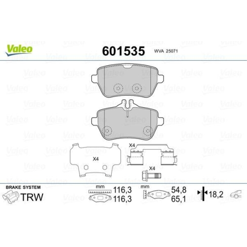 Bremsbelagsatz Scheibenbremse Valeo 601535 f&uuml;r Mercedes Benz Mercedes Benz