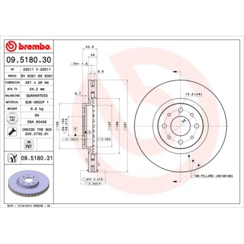 2X Brembo Bremsscheibe Vorderachse Prime Line f&uuml;r Alfa Romeo Fiat Lancia