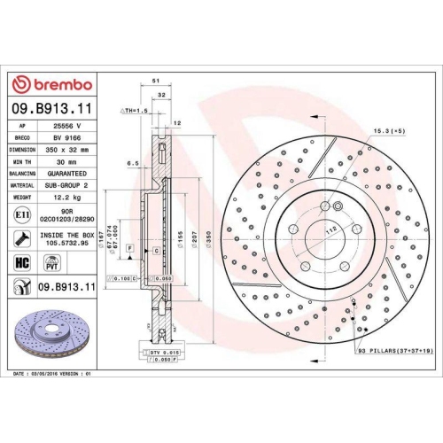 Bremsscheibe Brembo 09.B913.11 Prime Line - Uv Coated f&uuml;r Mercedes Benz