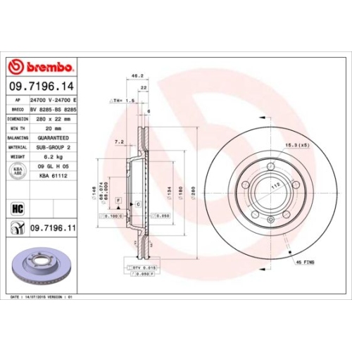 2X Brembo Bremsscheibe Vorderachse Prime Line f&uuml;r Audi VW
