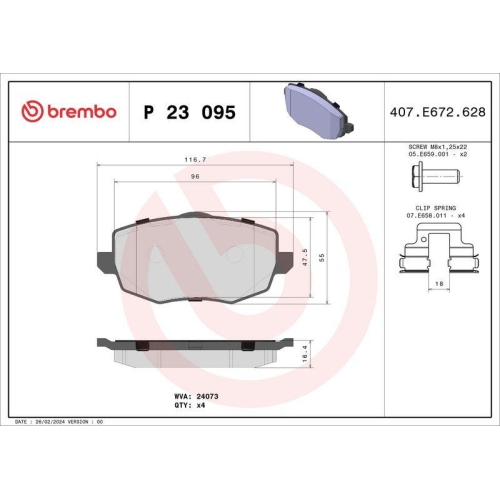 Bremsbelagsatz Scheibenbremse Brembo P23095 Prime Line f&uuml;r Lancia Vorderachse