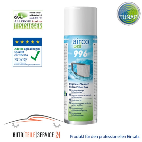 Tunap 996 Hygiene-Reiniger Pollenfilterbox 150ml - Spezieller Hygiene-Reiniger für das Pollenfiltergehäuse und die angrenzenden Luftkanäle. Ohne allergieauslösende Duft- und Farbstoffe.