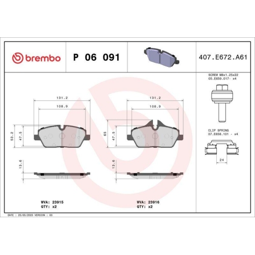 Bremsbelagsatz Scheibenbremse Brembo P06091 Prime Line f&uuml;r Bmw Vorderachse