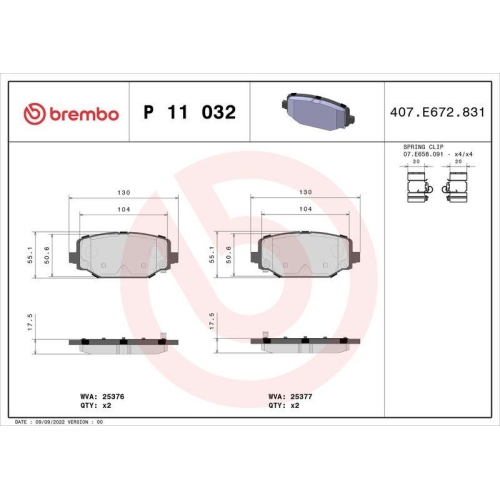 Bremsbelagsatz Scheibenbremse Brembo P11032 Prime Line f&uuml;r Audi Chrysler Dodge