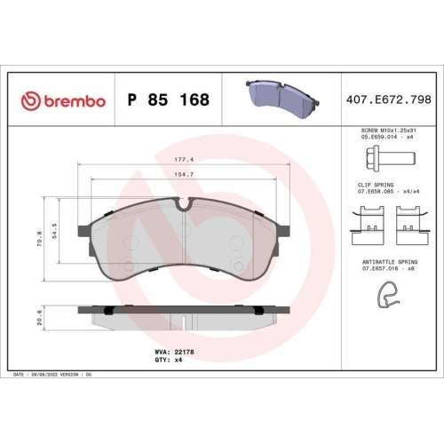 Bremsbelagsatz Scheibenbremse Brembo P85168 Prime Line f&uuml;r Man VW Vorderachse