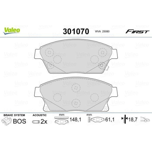 Bremsbelagsatz Scheibenbremse Valeo 301070 First f&uuml;r Opel Vauxhall Chevrolet