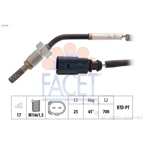 Sensor Abgastemperatur Facet 22.0100 Made In Italy - Oe Equivalent für Audi Seat