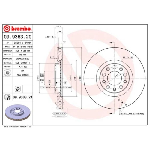 2X Brembo Bremsscheibe Prime Line f&uuml;r Alfa Romeo Chrysler Dodge